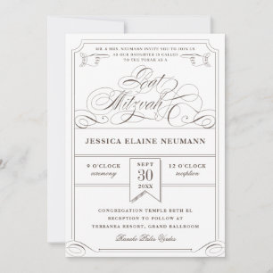 Antique Biljett Vintage Bat mitzvah Inbjudningar
