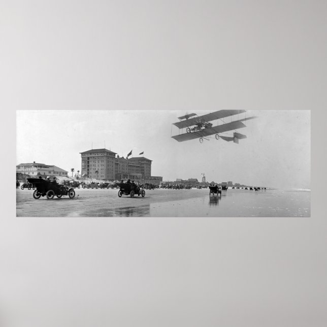 Antique Biplane over Daytona Beach, Florida, 1911 Poster (Framsidan)