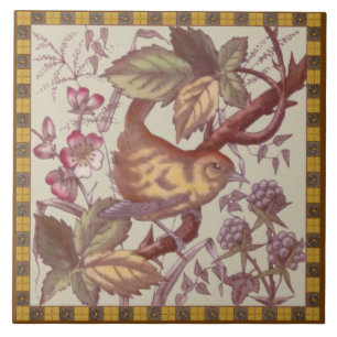 Antique Bird & Berries Transferware Tile Repro #2 Kakelplatta