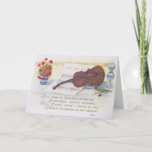 Antique Birthday Card med Violin och Music Kort