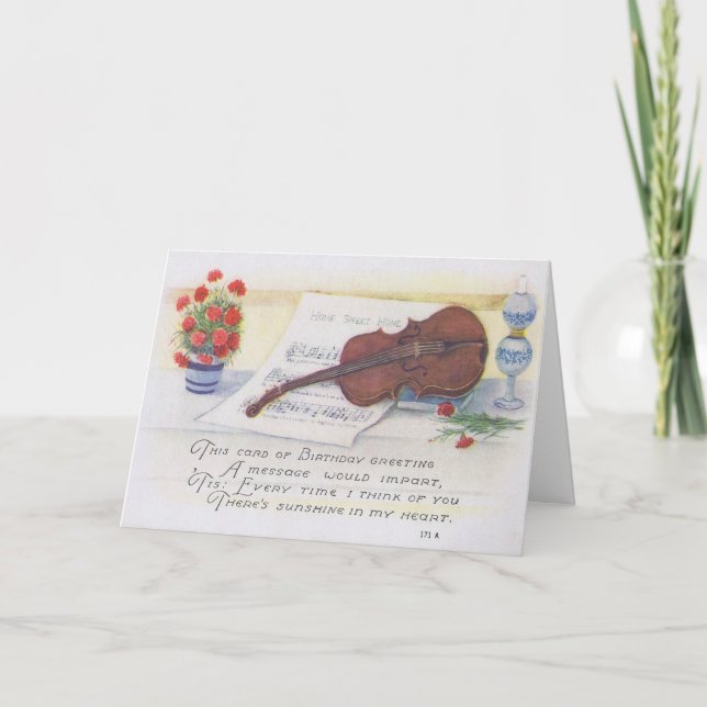 Antique Birthday Card med Violin och Music Kort (Framsida)