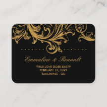Antique Black and Guld Blommigt Bröllop Place Card