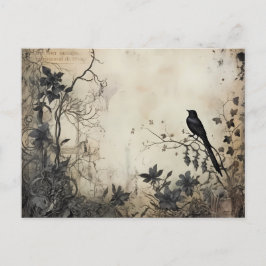Antique Black Flowers Creepy Black Bird Halloween Helg Vykort
