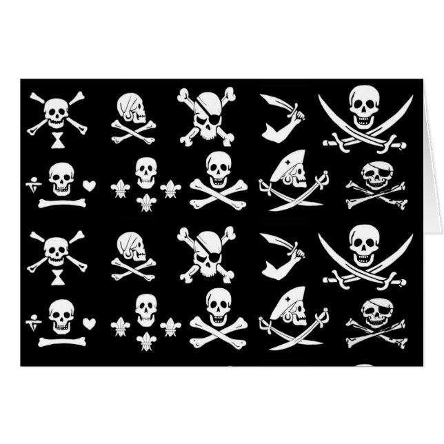 ANTIQUE BLACK PIRAT BANNERS AND TRASURE KARTOR HÄLSNINGSKORT (Framsidan Horizontal)