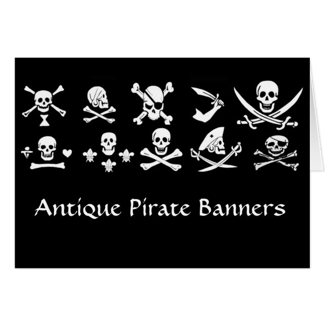 ANTIQUE BLACK PIRAT BANNERS AND TRASURE KARTOR HÄLSNINGSKORT (Framsidan Horizontal)