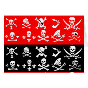 ANTIQUE BLACK RED PIRAT BANNERS AND TRASURE KARTOR HÄLSNINGSKORT