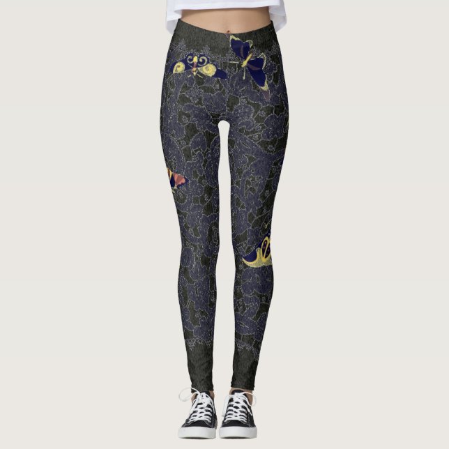 ANTIQUE BLACK SNÖRE MED BUTTERFLIES LEGGINGS (Framsida)