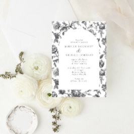 Antique Black & White Blommigt Toile Arch Bröllop Inbjudningar