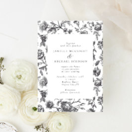 Antique Black & White Blommigt Toile Bröllop Inbjudningar