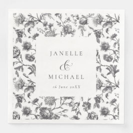 Antique Black & White Blommigt Toile Bröllop Pappersservett