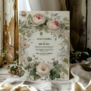 Antique Blommigt Art nouveau Bröllop Inbjudningar