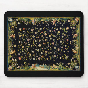 Antique Blommigt Bord Carpet Illustration Musmatta