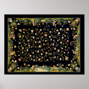 Antique Blommigt Bord Carpet Illustration Poster