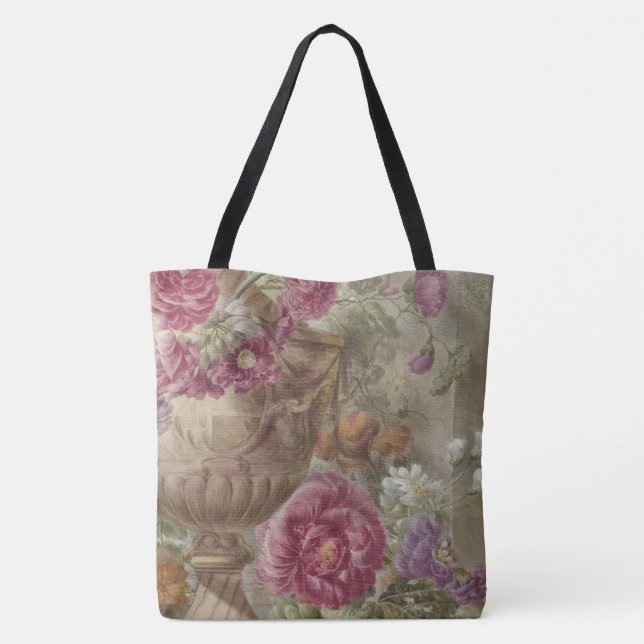 Antique Blommigt Bouquet Tote Bag Tygkasse (Baksida)
