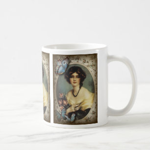 Antique Blommigt butterfly parisian Girl victorian Kaffemugg