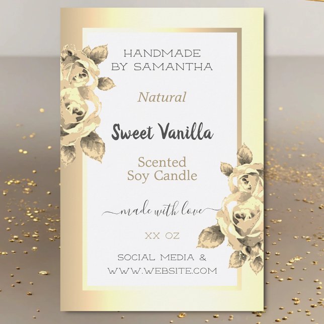 Antique Blommigt Guld Product Labels Candles Beaut Mat Etikett (Skapare uppladdad)