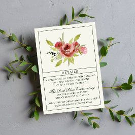 Antique Blommigt Rosa Evergreen Bouquet Bröllop Tilläggskort
