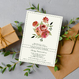 Antique Blommigt Rosa Evergreen Flower Möhippa Inbjudningar