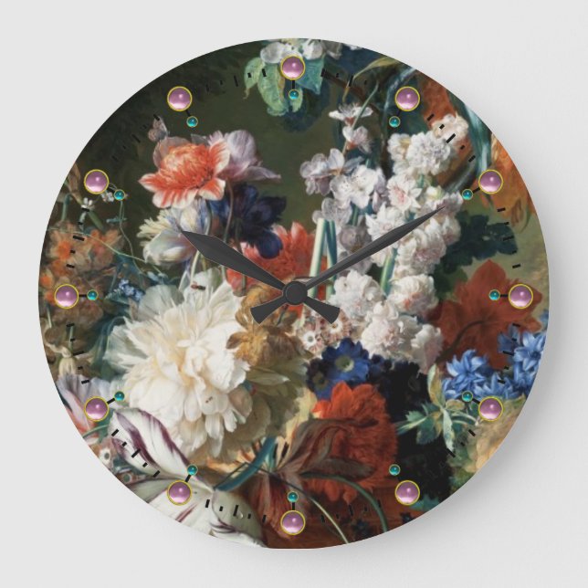 ANTIQUE BLOMMIGT,ROSA RED ANEMONES WHITE FLOWERS STOR KLOCKA (Framsida)