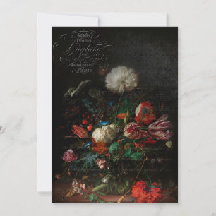 Antique Blommigt still Life & Fransk Script Anteckningskort