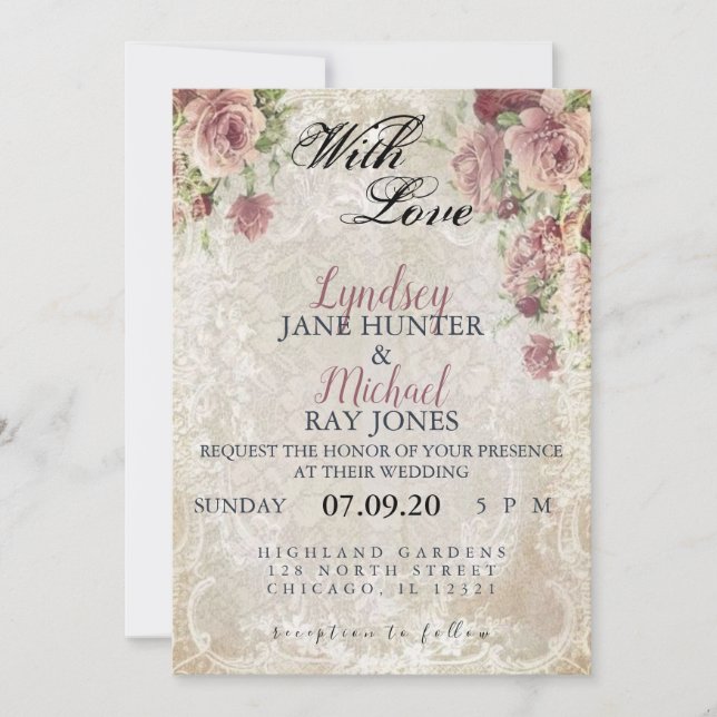 ANTIQUE BLOMMIGT WEDDING INVITE INBJUDNINGAR (Framsida)