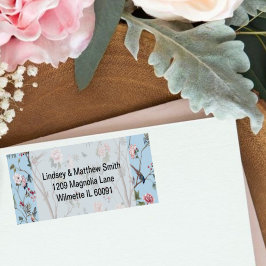 Antique blue blommigt returadress etikett