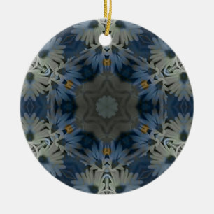 Antique Blue Daisy Blommigt Julgransprydnad Keramik