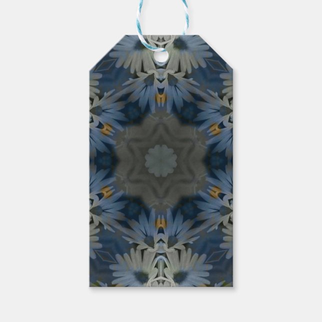 Antique Blue Daisy Blommigt Presentetikett (Framsidan)