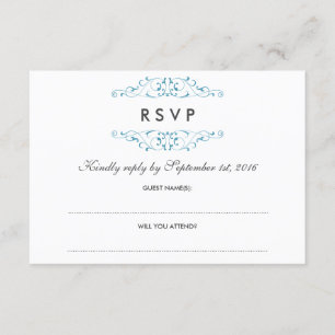 Antique Blue Flourish Bröllop OSA Kort