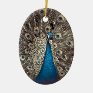 Antique Blue Peacock Julgransprydnad Keramik