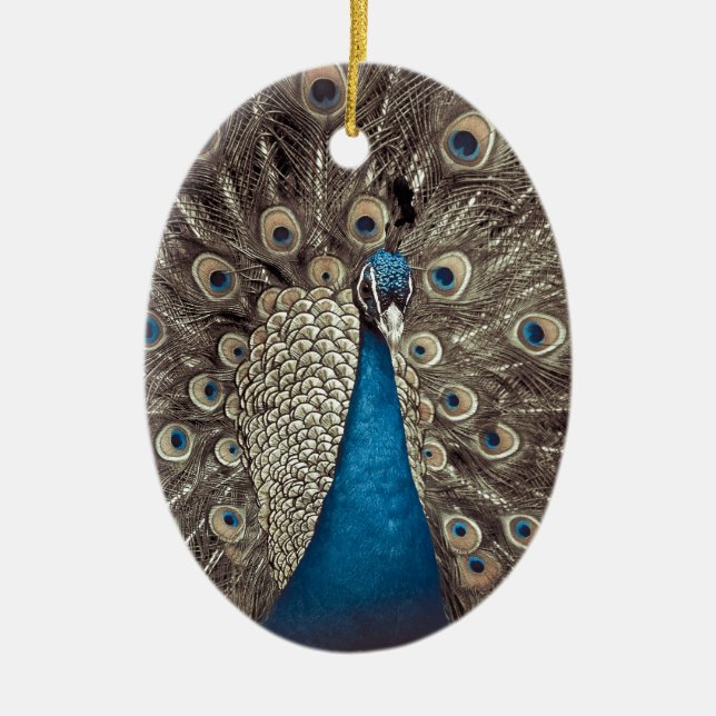 Antique Blue Peacock Julgransprydnad Keramik (Framsidan)