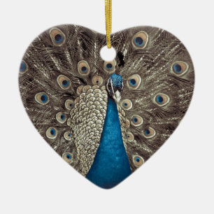 Antique Blue Peacock Julgransprydnad Keramik