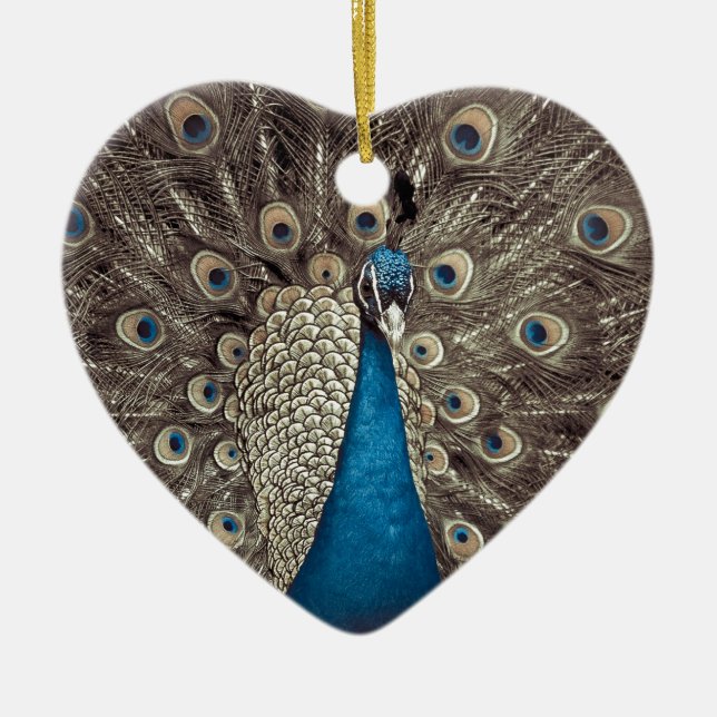 Antique Blue Peacock Julgransprydnad Keramik (Framsidan)