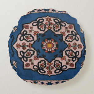 Antique Blue Persian, Turkisk Carpet Mönster Rund Kudde