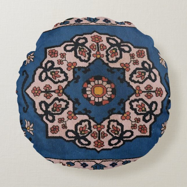 Antique Blue Persian, Turkisk Carpet Mönster Rund Kudde (Framsidan)