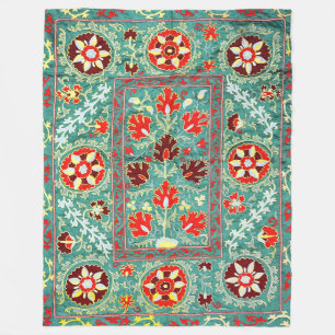 ANTIQUE BLUE RED WHITE BLOMMIGT UZBEK EMBROIDERY FLEECEFILT