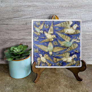 Antique Blue Sea Birds Gull Pelican Fiskmås Kakelplatta