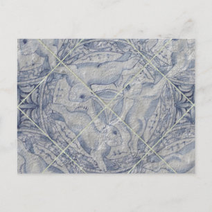 Antique Blue Three Hares Rabbit Tile Mural Vykort