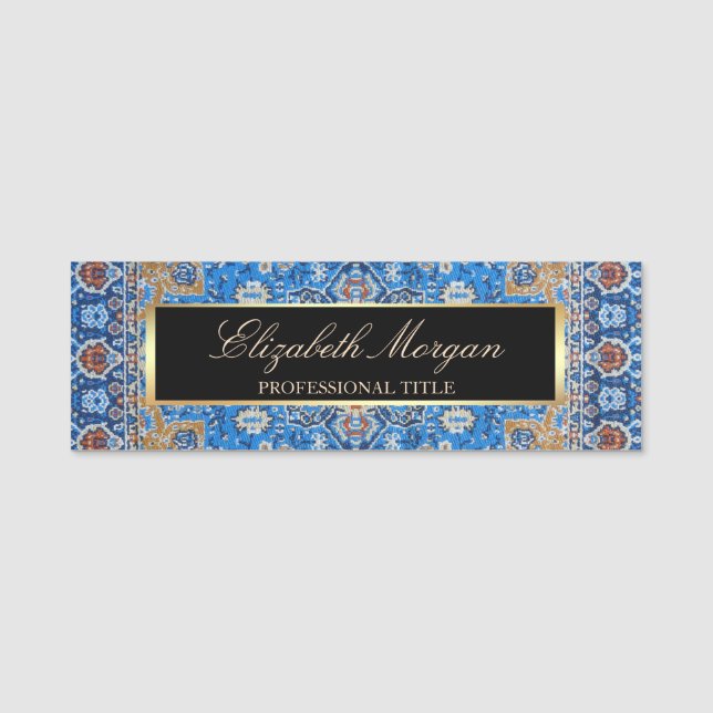 Antique Blue Tursian Persian Carpet Matta Ram Namnbricka (Framsida)