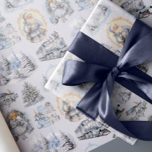 Antique Blue Victorian Jul Wrapping Papper