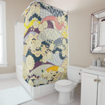 Antique Blue White Japansk Kimono-Blommigt Flower