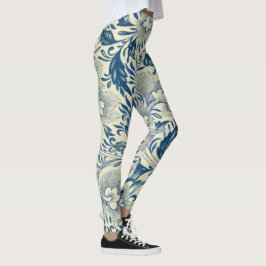 Antique Blue & White Oriental Flower Mönster Yoga Leggings