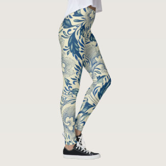 Antique Blue & White Oriental Flower Mönster Yoga Leggings