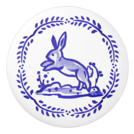 Antique Blue White Rabbit Delft look Ceramic Drage Knopp