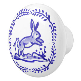 Antique Blue White Rabbit Delft look Ceramic Drage Knopp