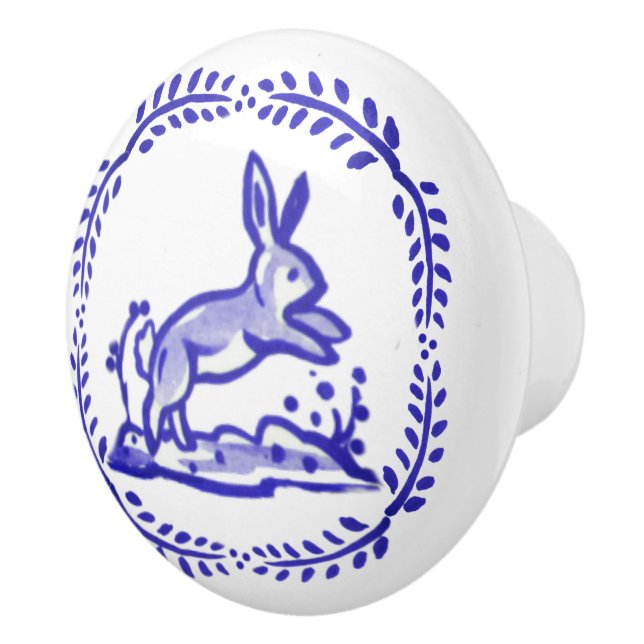 Antique Blue White Rabbit Delft look Ceramic Drage Knopp (Höger)