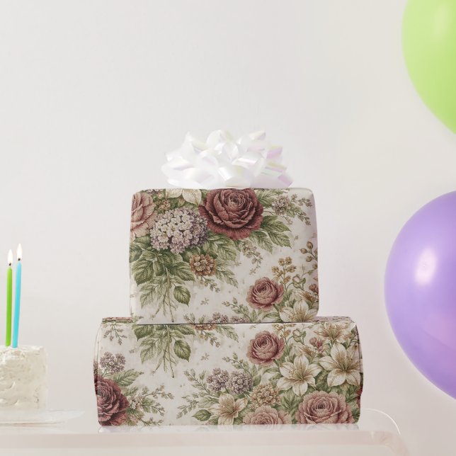 Antique Blush Rose Garden Pattern Presentpapper (Festgåvor)