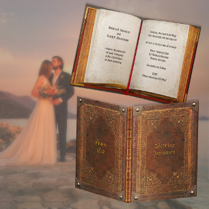 Antique Bok bröllopsinbjudan Lycklig End Kort
