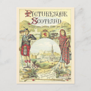 Antique Bok Cover Picturesque Scotland Vykort