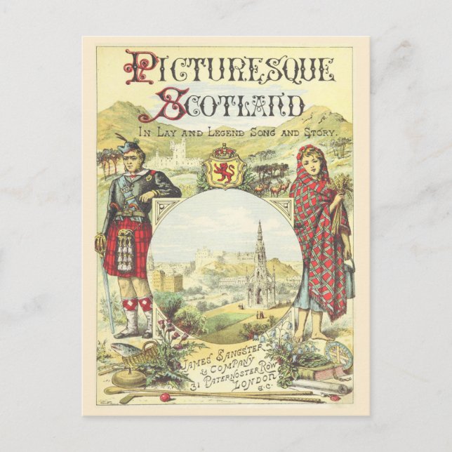Antique Bok Cover Picturesque Scotland Vykort (Framsida)